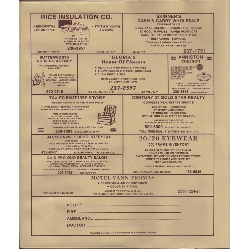 Vintage Anniston Jacksonville Oxford Alabama Local Business Phone Book Cover Ads - Picture 2 of 2